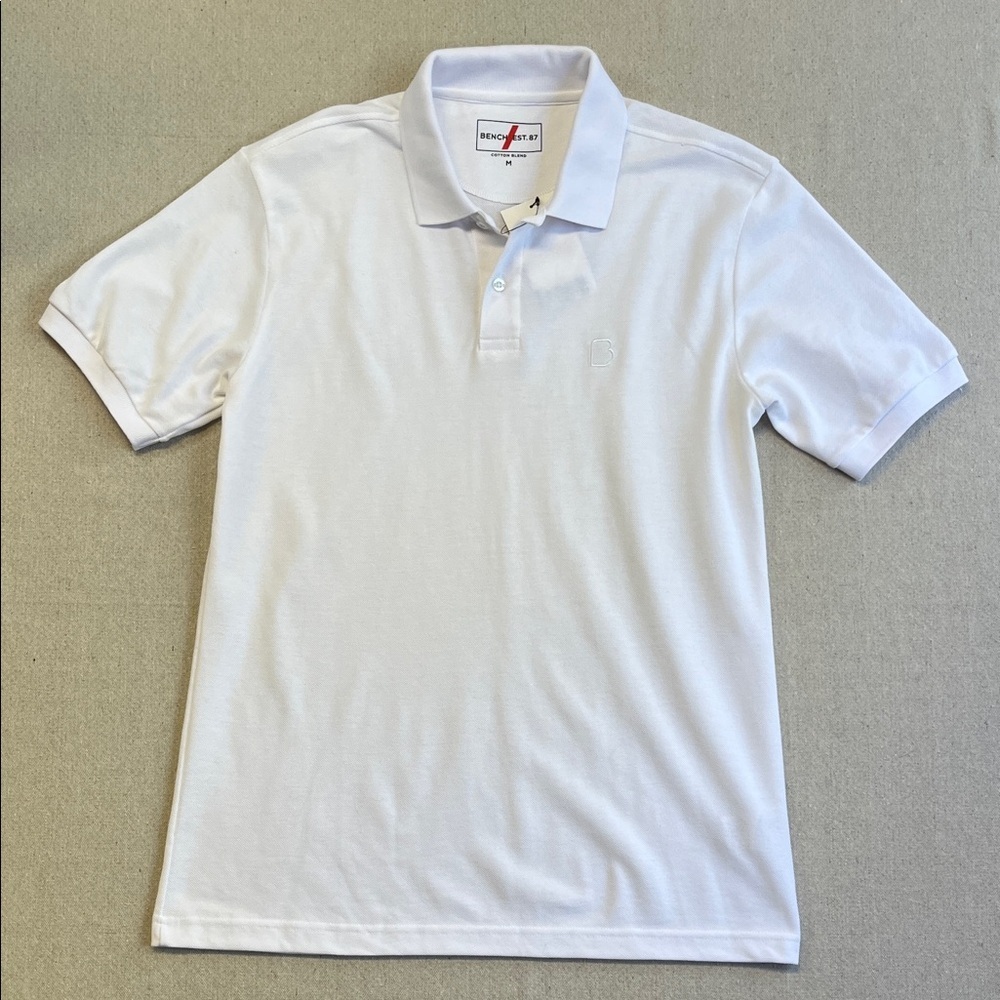 Bench White Polo Shirt Men’s Medium NWT Classic Minimalist Short Sleeve Golf